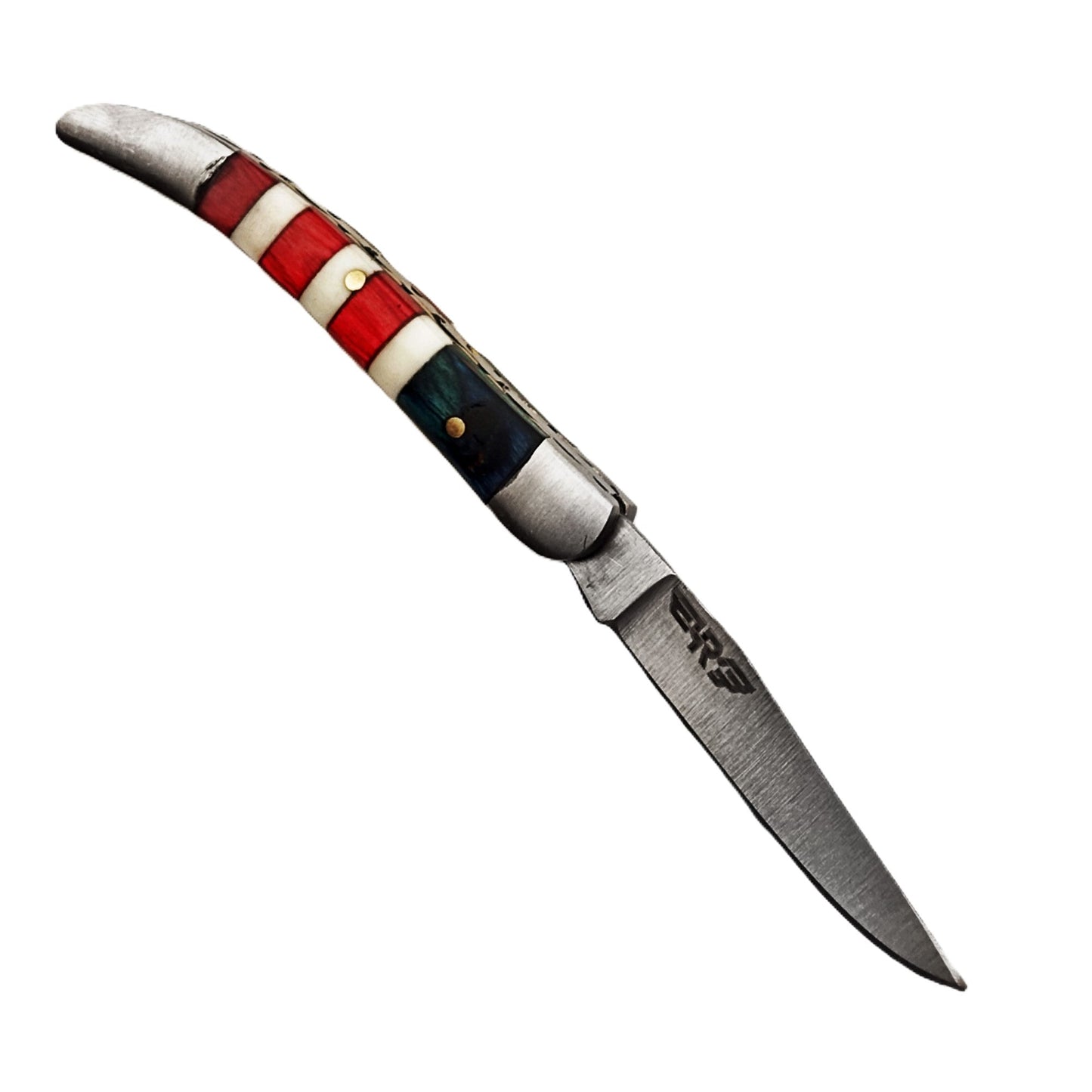 Ruddock Bros slim folding pocket knife with natural bone and hardwood handle and stainless steel blade and leather sheath Ruddock El Paso Texas