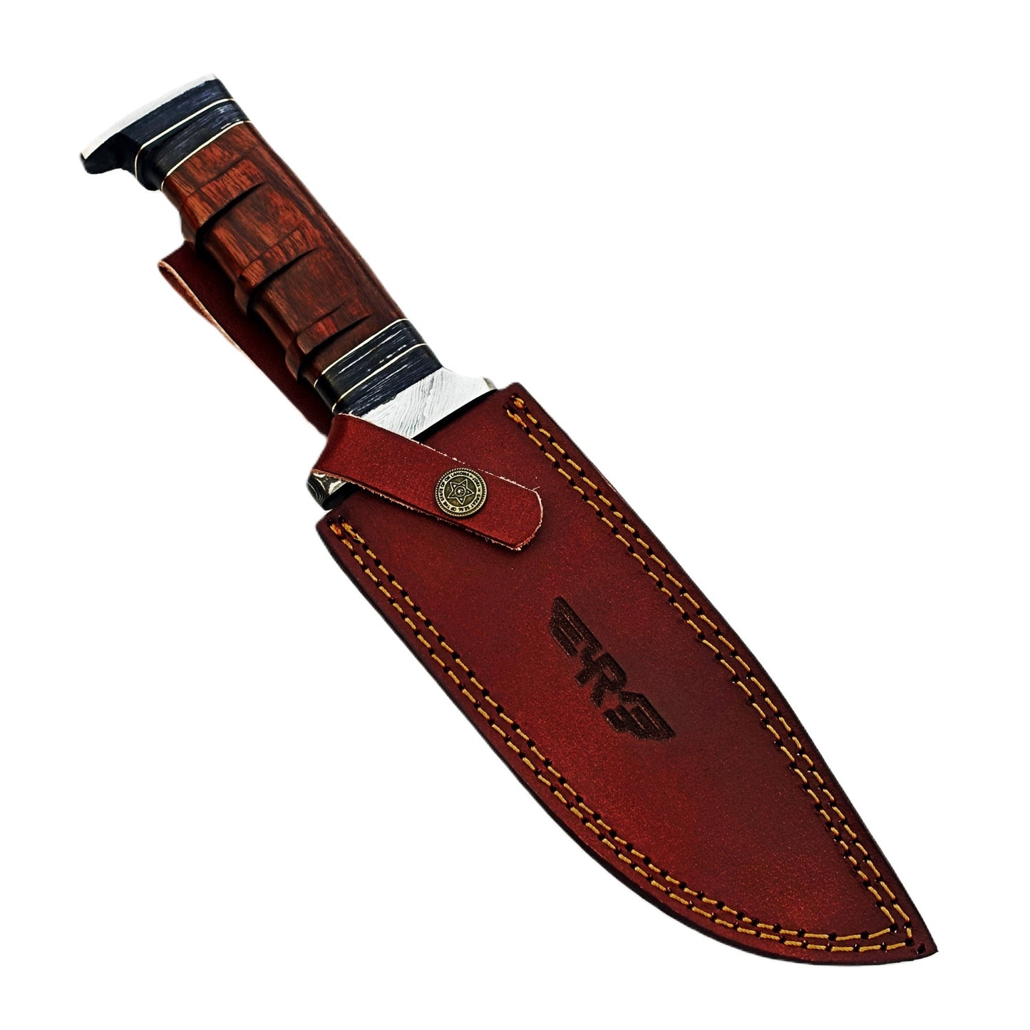 Ruddock Bros Damascus Steel fixed blade survival knife with leather sheath Ruddock El Paso Texas