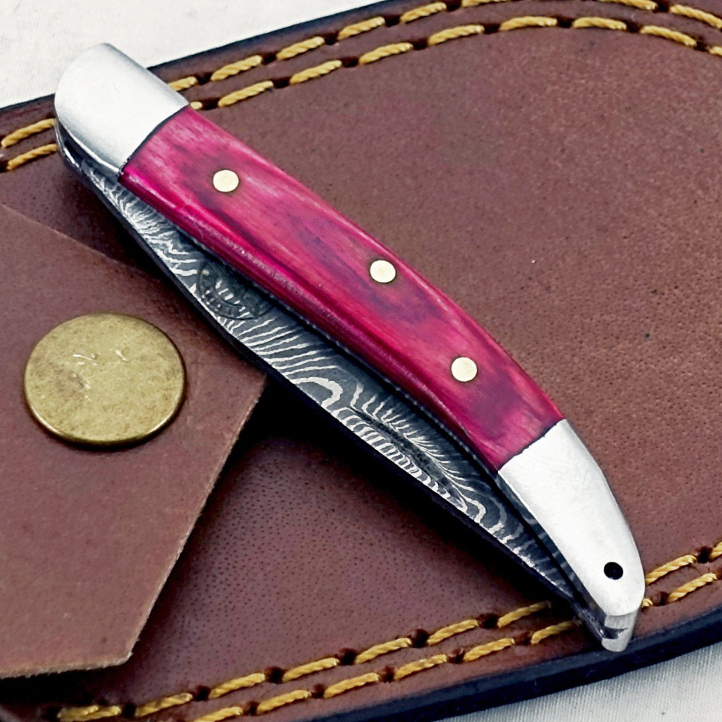 Red Rocket Slim - Folding Pocket Knife - Damascus Steel