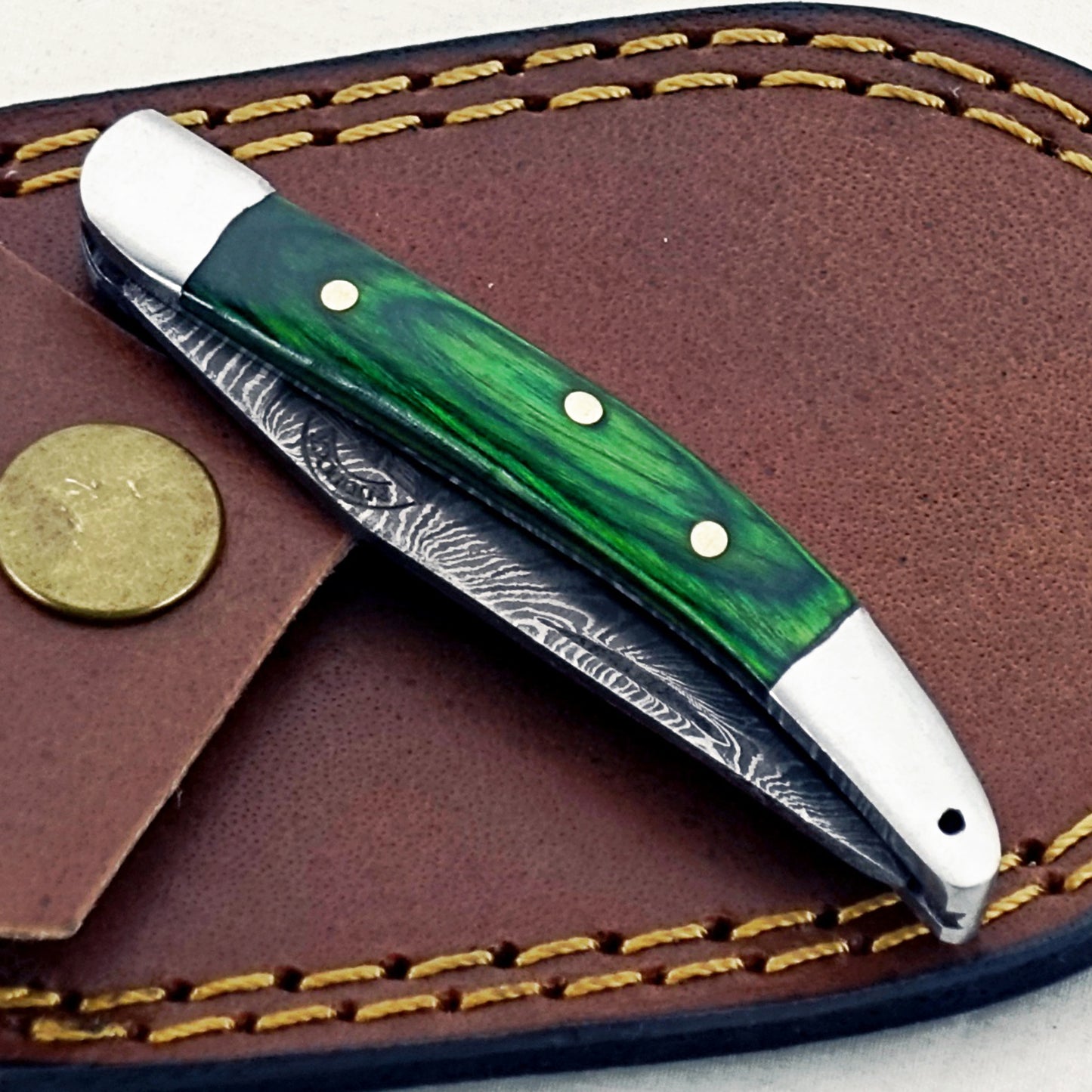 The Shamrock Slim - Folding Pocket Knife - Damascus Steel