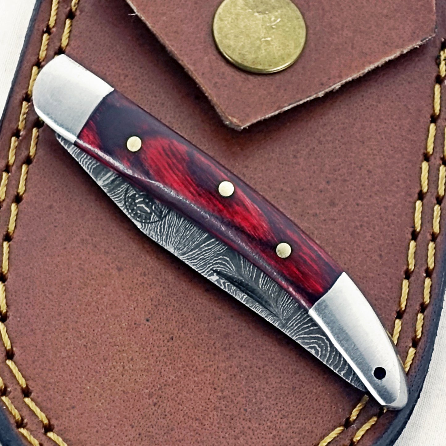 Mahogany Slim - Folding Pocket Knife - Damascus Steel