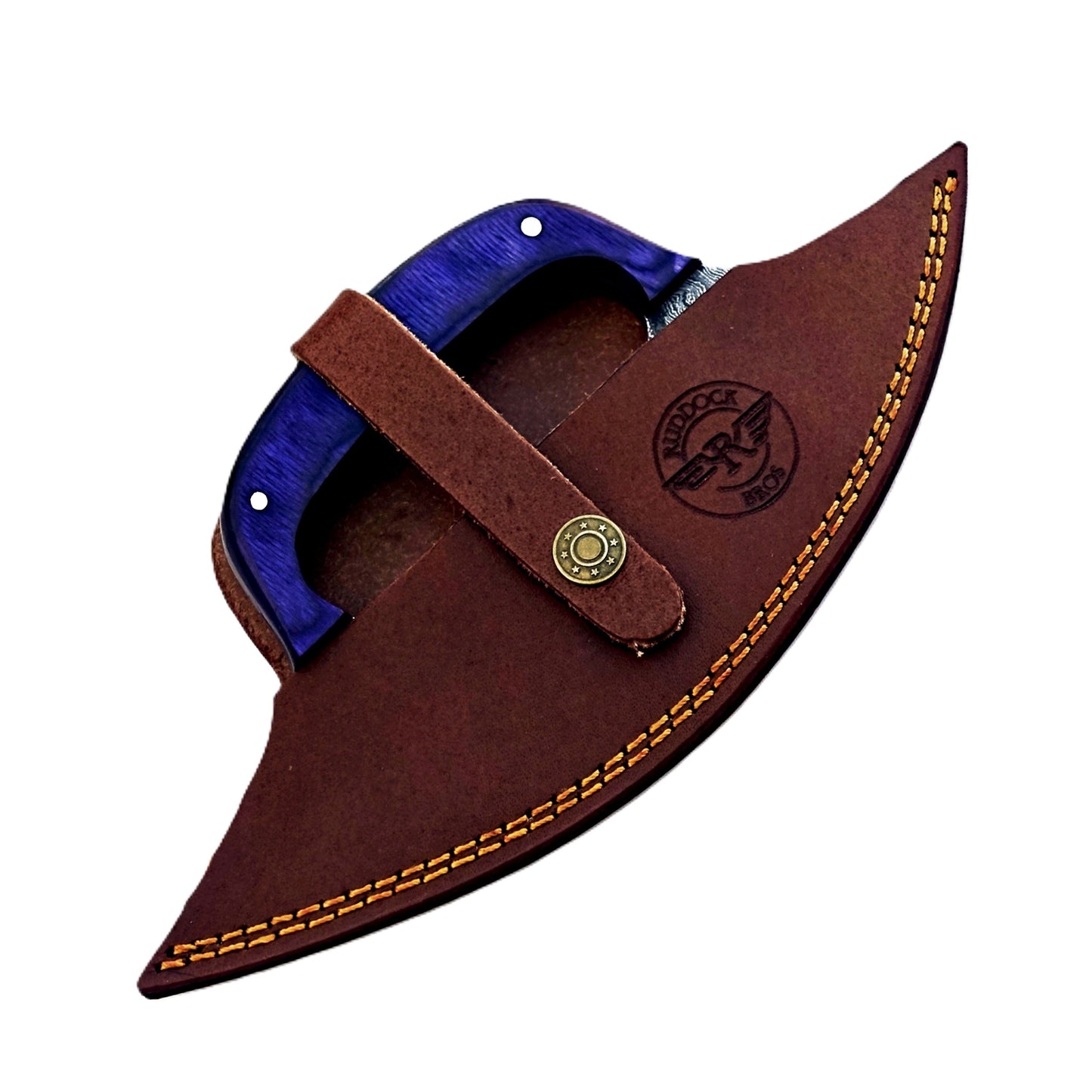 Royal Blue Ulu Knife - Damascus Steel