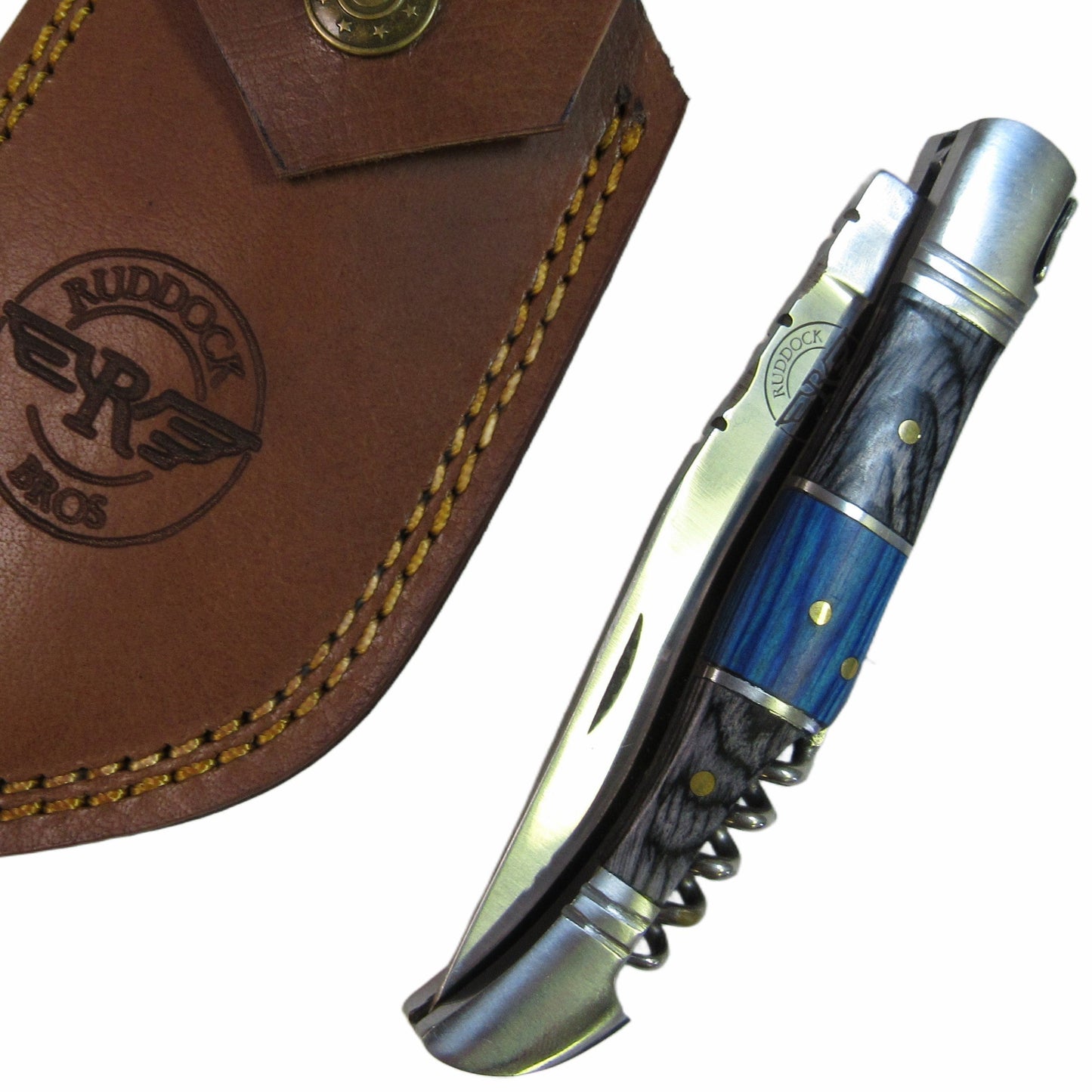 pocket knife by Ruddock Bros with hardwood handle and corkscrew stainless steel El Paso Texas