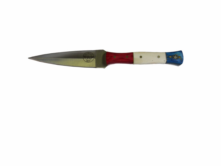 Letter Opener with stainless steel dagger blade and patriotic bone and hardwood handle by Ruddock Bros