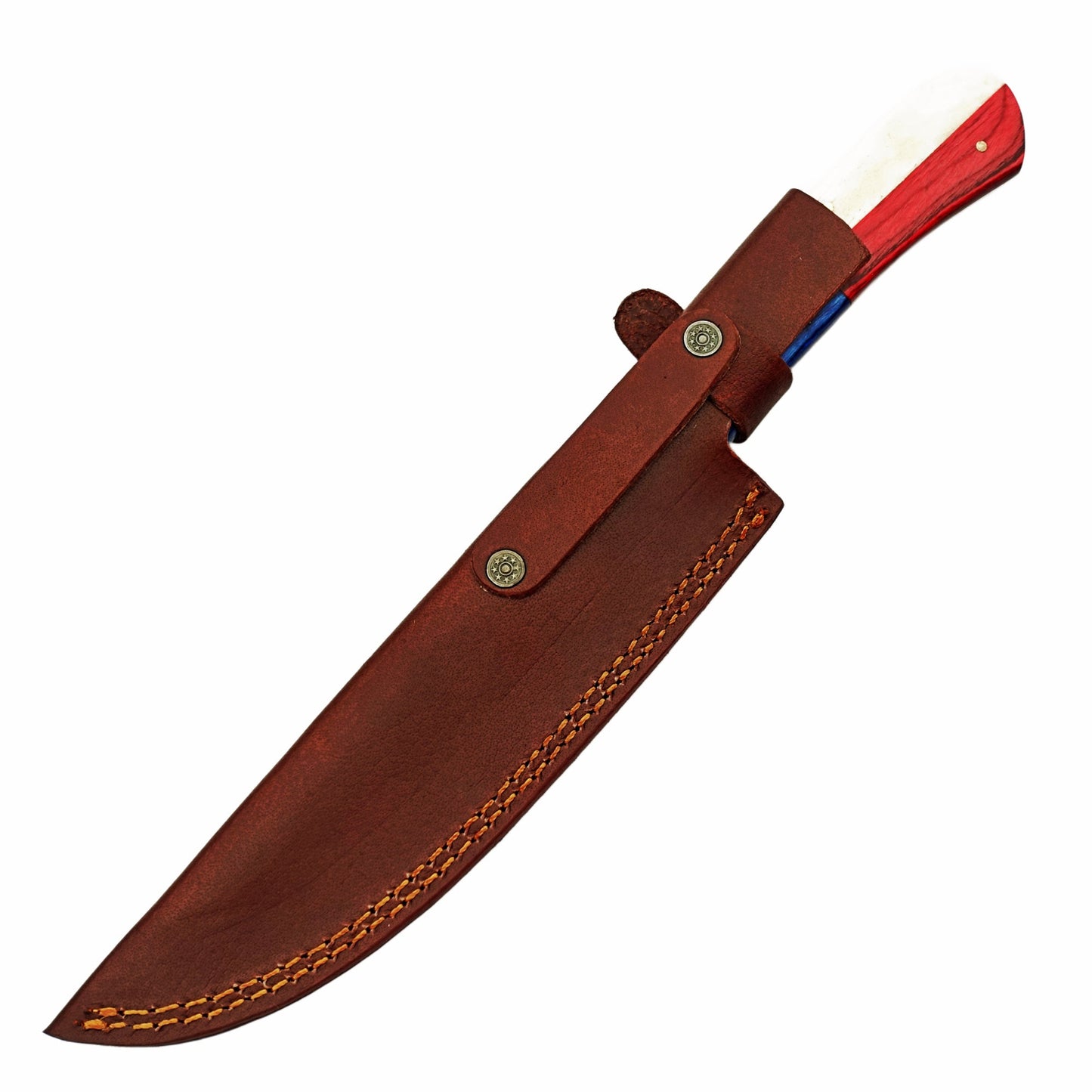 Lone Star chef knife with Stainless Steel Blade with handle made of bone and hardwood by Ruddock Bros El Paso Tx with leather sheath