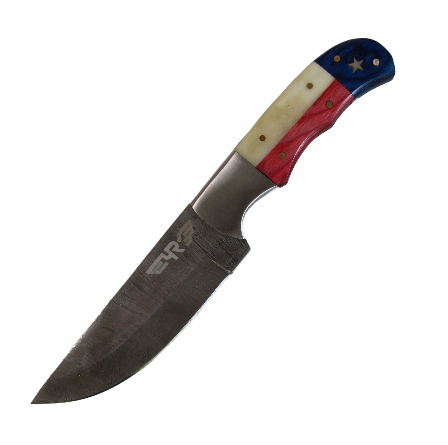 Ruddock Bros steak knives in Damascus steel with wood and horn handles