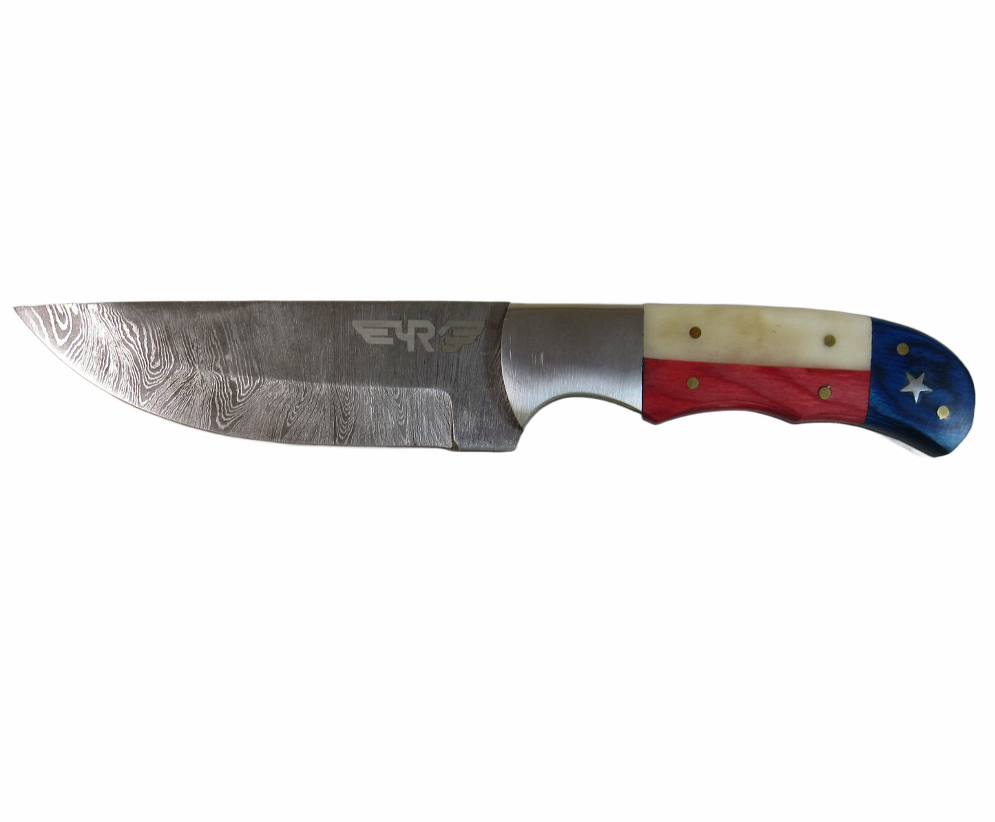 Ruddock Bros steak knives in Damascus steel with wood and horn handles