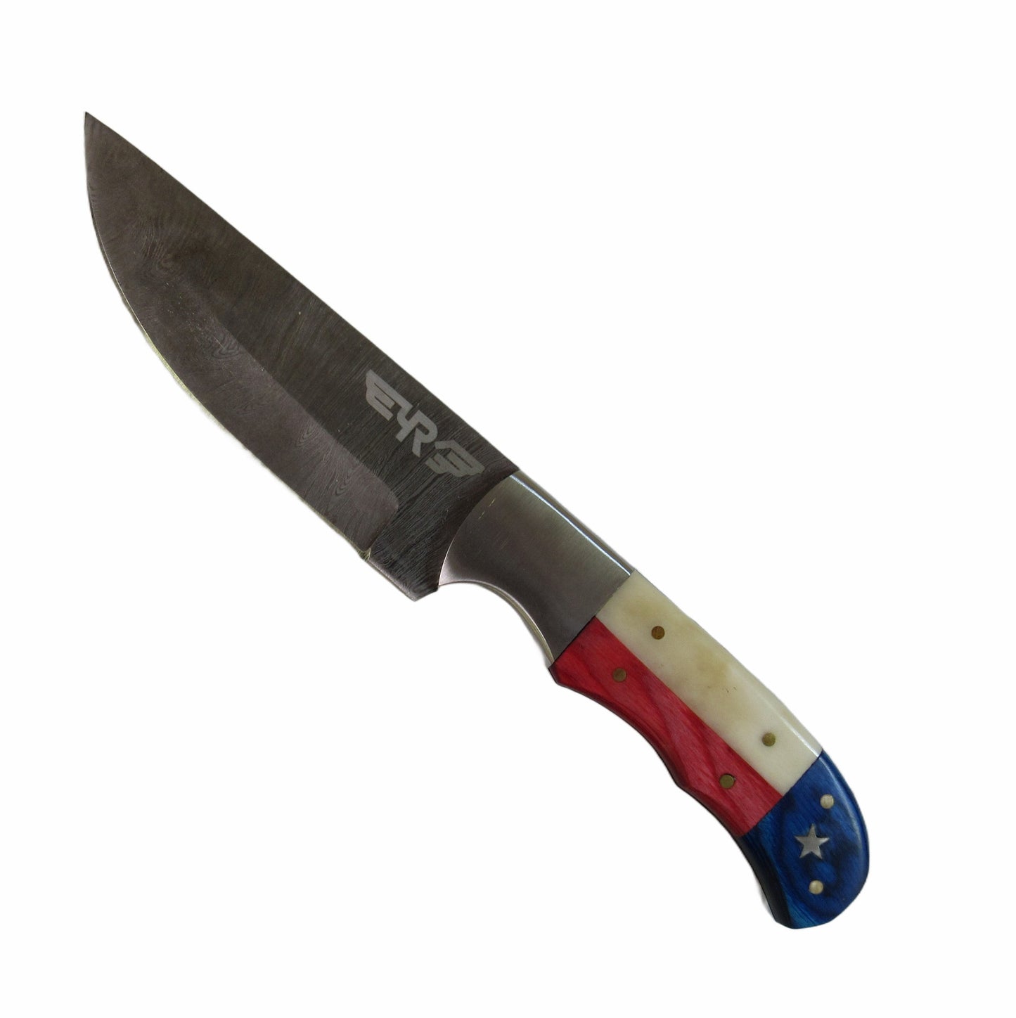 Ruddock Bros steak knives in Damascus steel with wood and horn handles