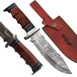 Bulldog Survival Hunting Knife - Fixed Blade - Damascus Steel - 12"