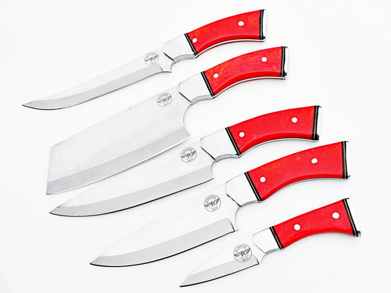 Ruby Red 5 Piece Chef Set - Polished Stainless