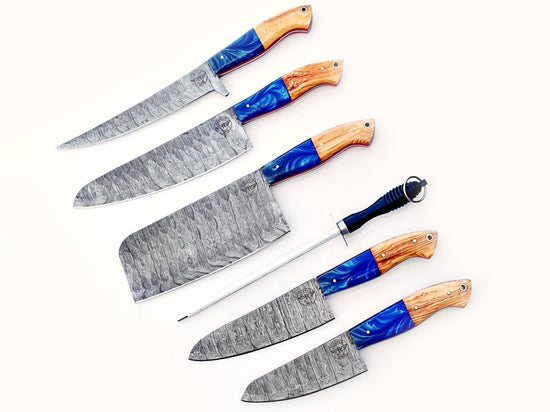 Life is a Beach Grilling Knife Set - Hammered Damascus Steel