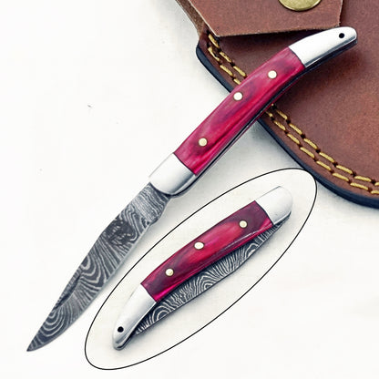 Red Rocket Slim - Folding Pocket Knife - Damascus Steel