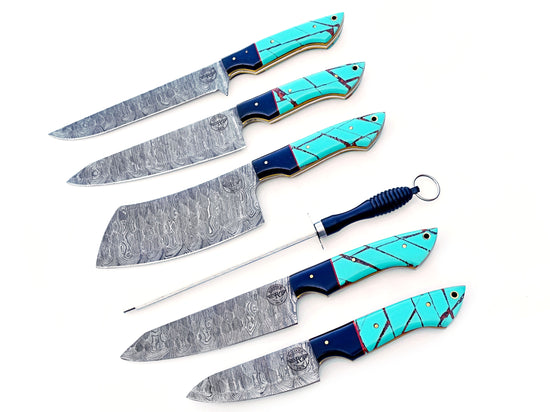 The Native Grilling Knife Set - Hammered Damascus Steel