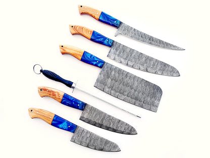 Life is a Beach Grilling Knife Set - Hammered Damascus Steel