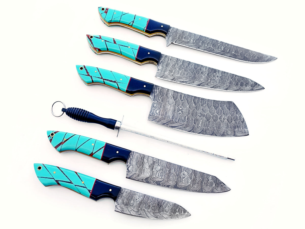 The Native Grilling Knife Set - Hammered Damascus Steel
