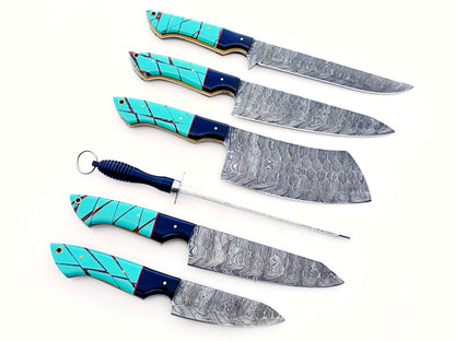 The Native Grilling Knife Set - Hammered Damascus Steel