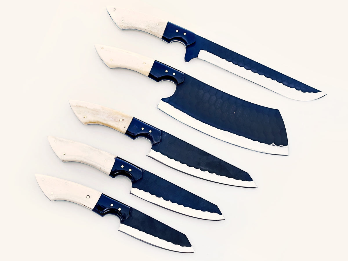 Bone with Black 5 Piece Chef Set - blackened Stainless