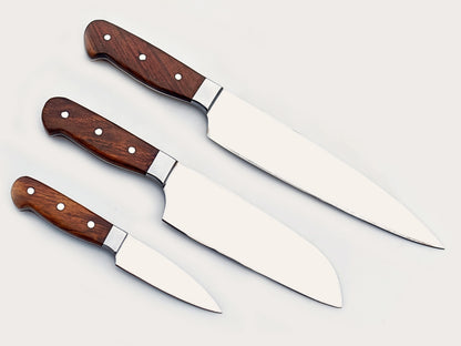 3 Piece Chef Set in walnut and stainless