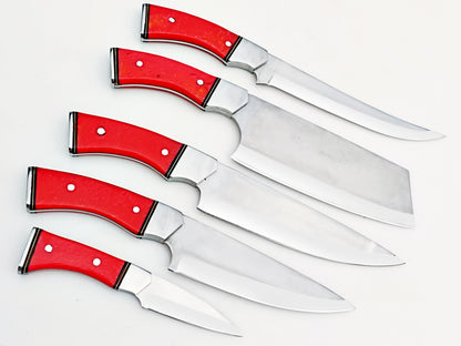 Ruby Red 5 Piece Chef Set - Polished Stainless