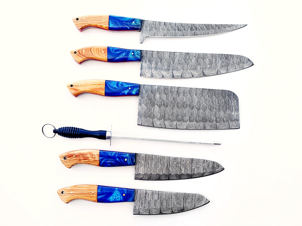 Life is a Beach Grilling Knife Set - Hammered Damascus Steel