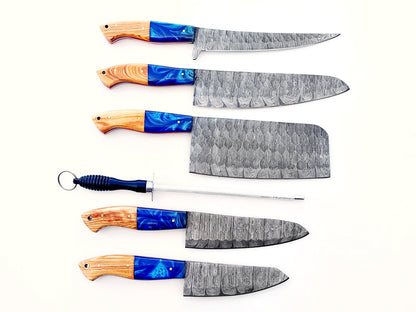 Life is a Beach Grilling Knife Set - Hammered Damascus Steel