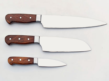 3 Piece Chef Set in walnut and stainless