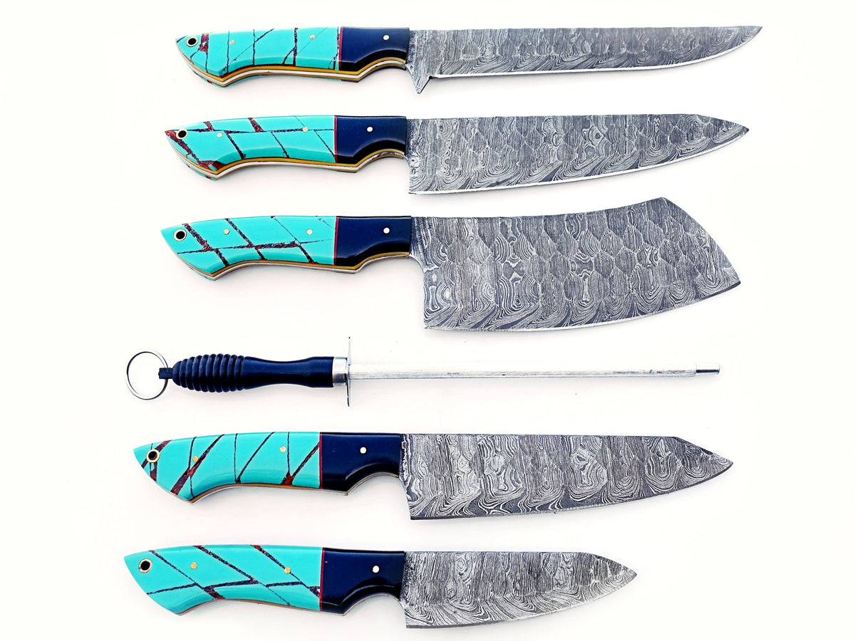The Native Grilling Knife Set - Hammered Damascus Steel