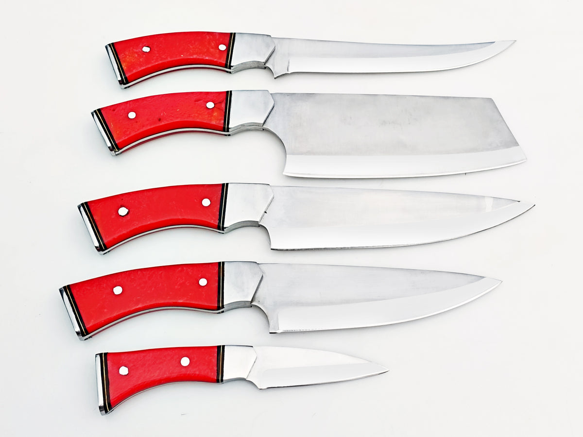 Ruby Red 5 Piece Chef Set - Polished Stainless