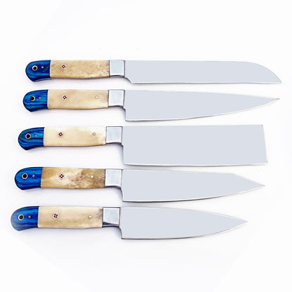 Bone and Wood Chef Knife Set - Stainless Steel