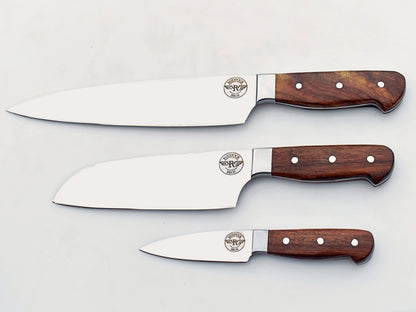 3 Piece Chef Set in walnut and stainless