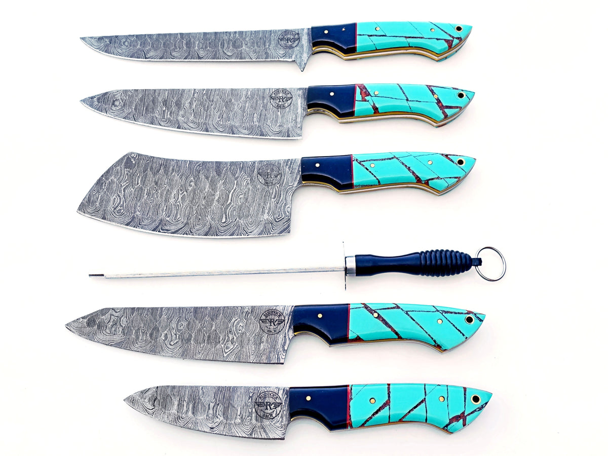 The Native Grilling Knife Set - Hammered Damascus Steel