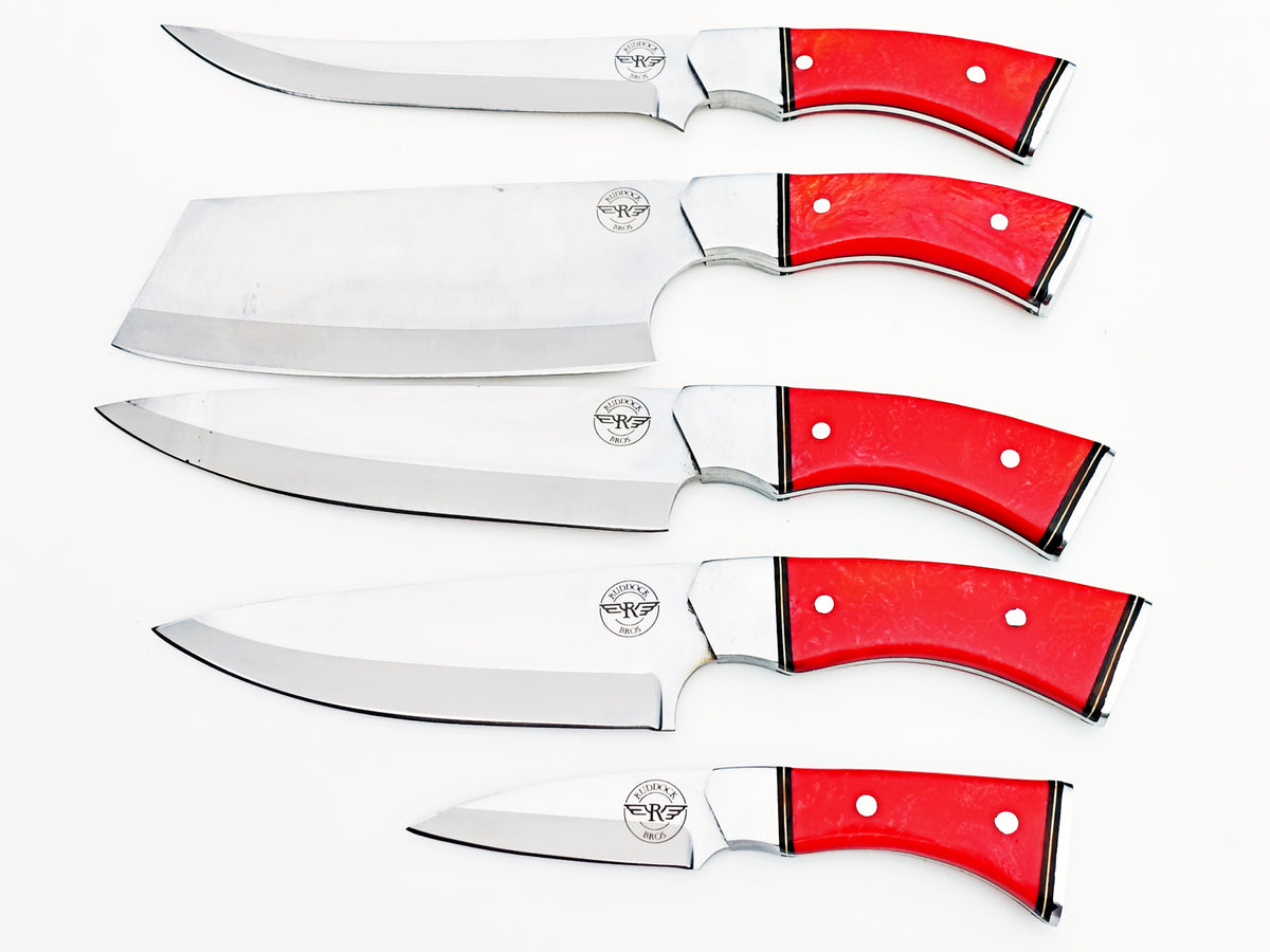 Ruby Red 5 Piece Chef Set - Polished Stainless