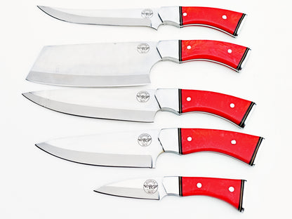 Ruby Red 5 Piece Chef Set - Polished Stainless