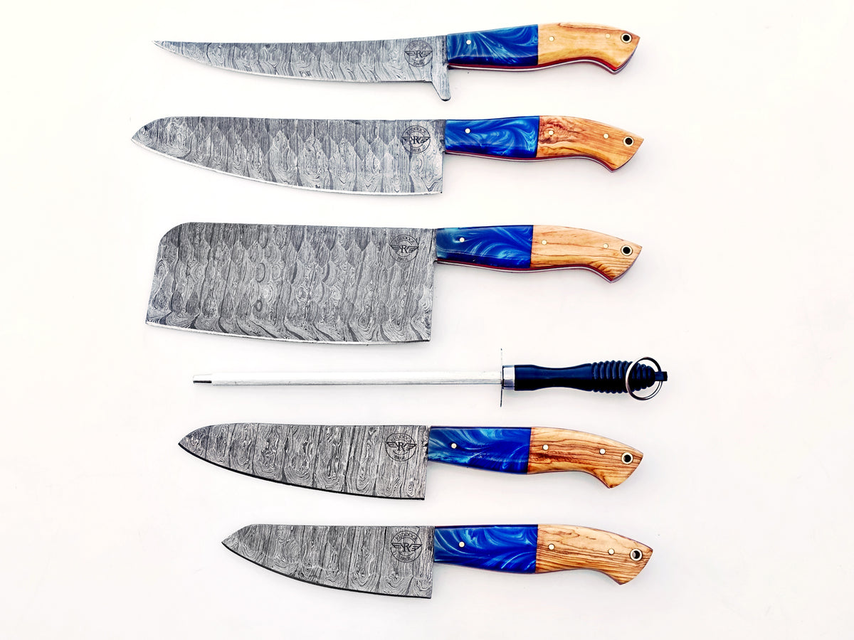 Life is a Beach Grilling Knife Set - Hammered Damascus Steel