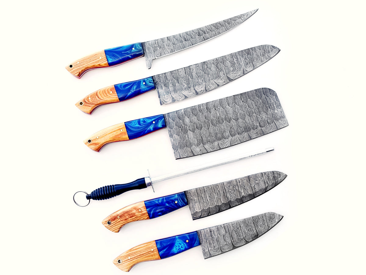 Life is a Beach Grilling Knife Set - Hammered Damascus Steel