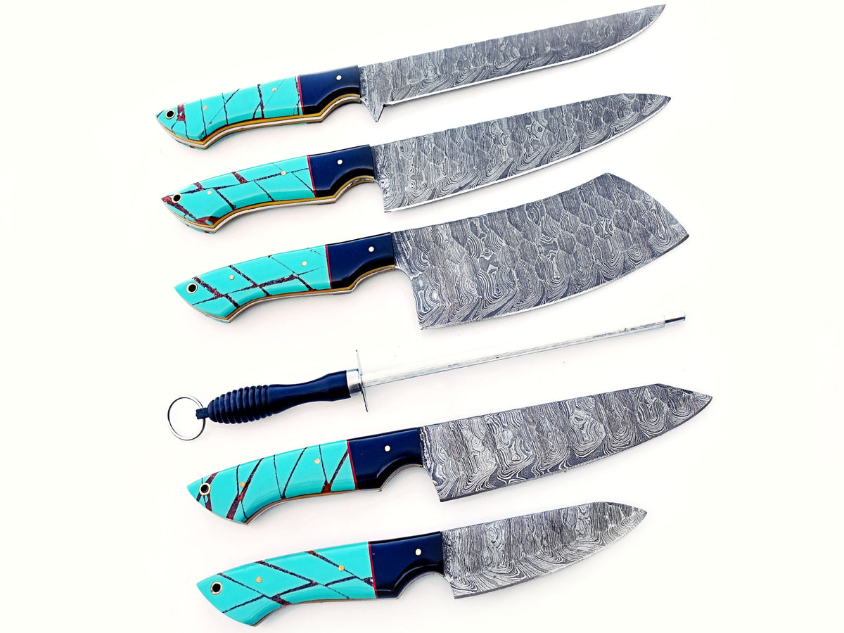 The Native Grilling Knife Set - Hammered Damascus Steel