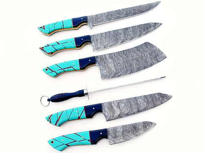 The Native Grilling Knife Set - Hammered Damascus Steel