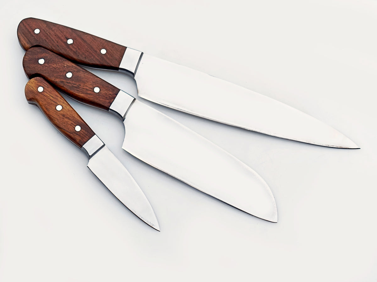 3 Piece Chef Set in walnut and stainless
