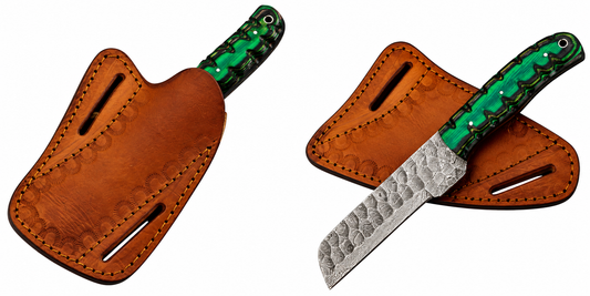 Evergreen wood Bull Knife - Fixed Blade - Damascus Steel