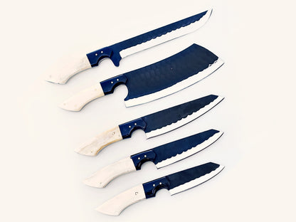 Bone with Black 5 Piece Chef Set - blackened Stainless