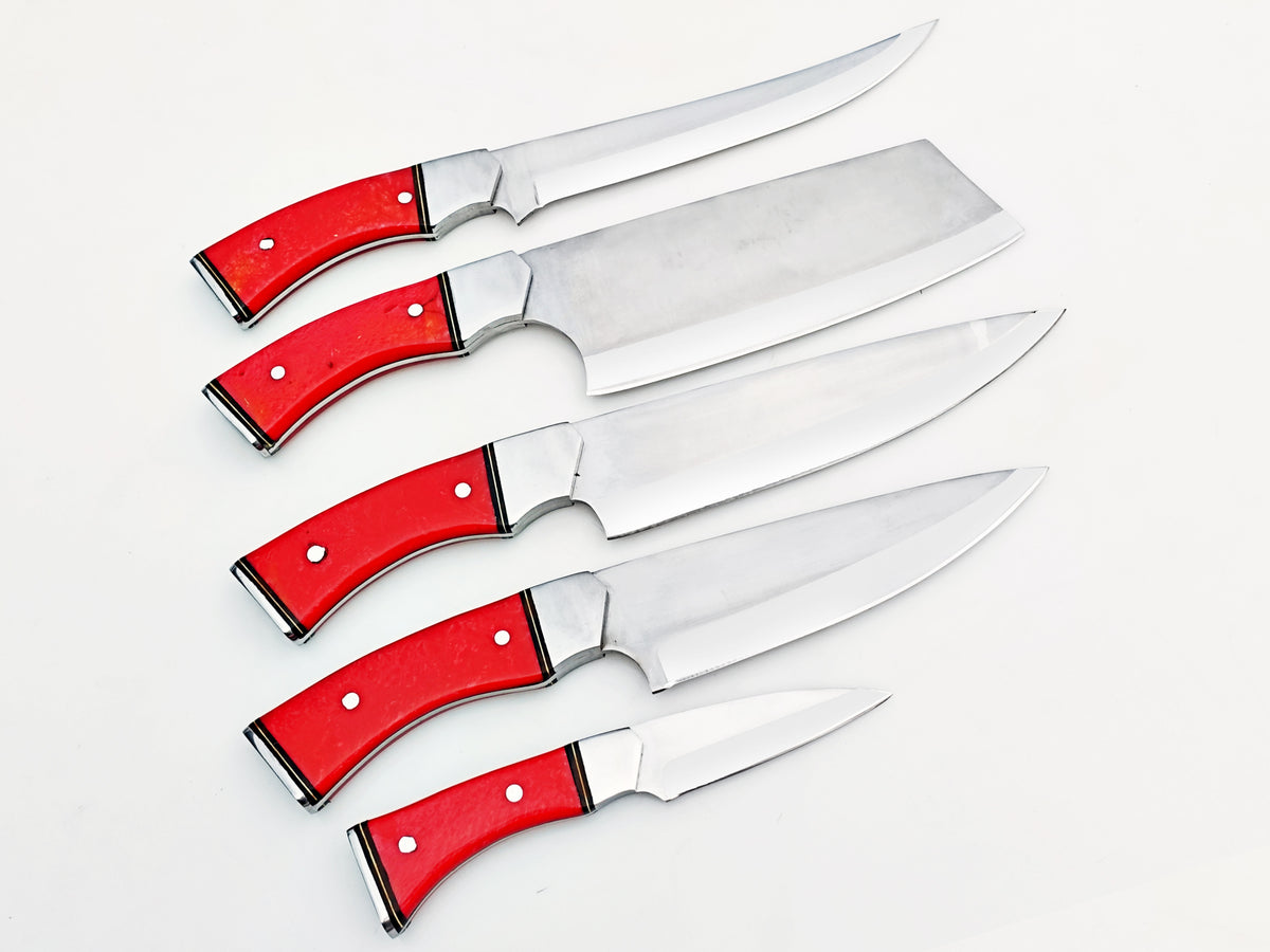Ruby Red 5 Piece Chef Set - Polished Stainless