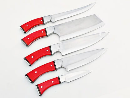 Ruby Red 5 Piece Chef Set - Polished Stainless