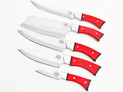 Ruby Red 5 Piece Chef Set - Polished Stainless