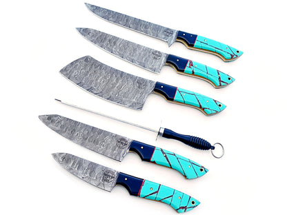 The Native Grilling Knife Set - Hammered Damascus Steel