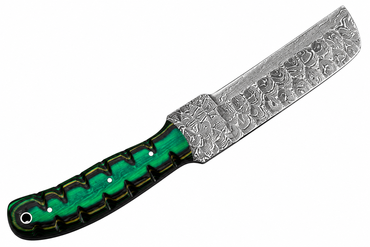 Evergreen wood Bull Knife - Fixed Blade - Damascus Steel