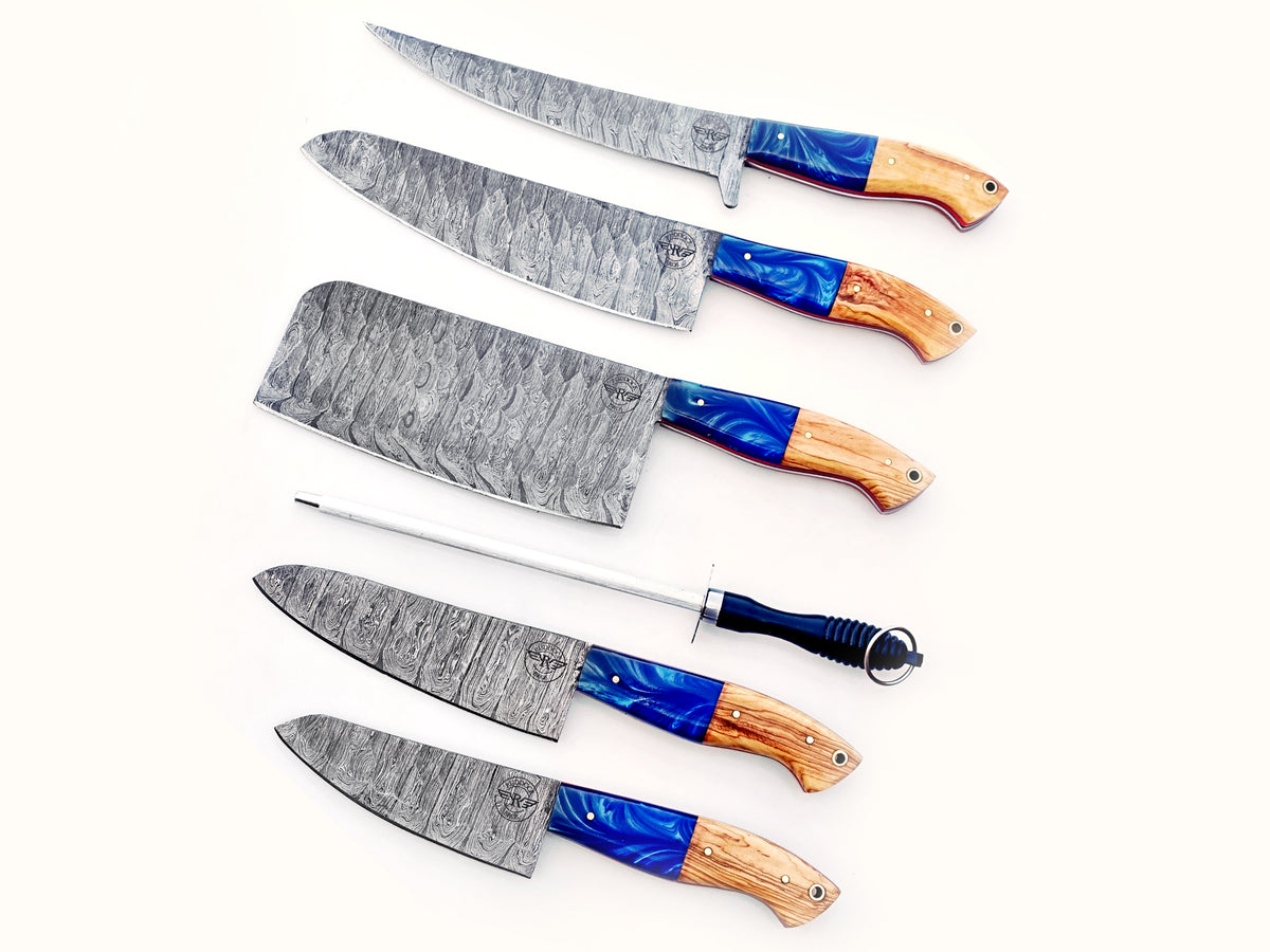 Life is a Beach Grilling Knife Set - Hammered Damascus Steel