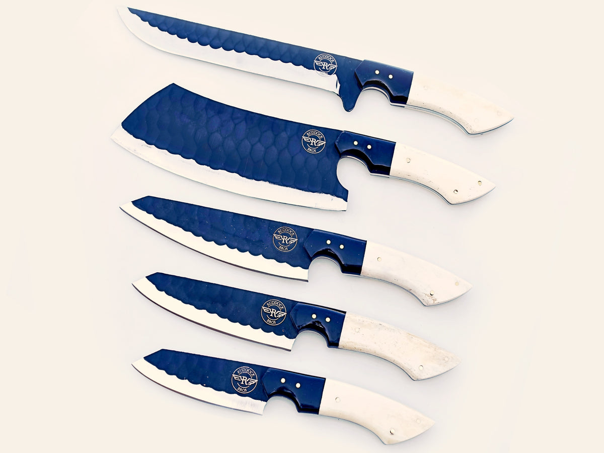 Bone with Black 5 Piece Chef Set - blackened Stainless