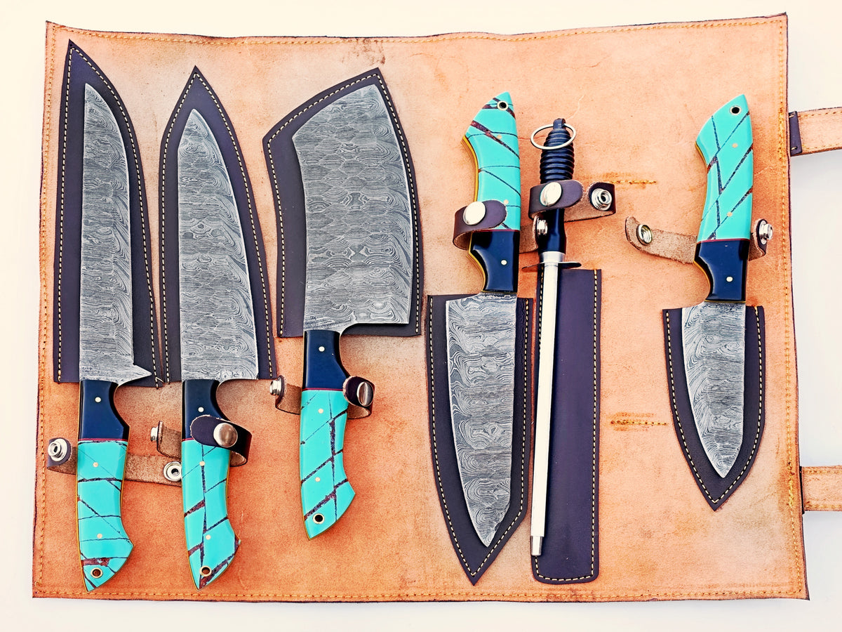 The Native Grilling Knife Set - Hammered Damascus Steel