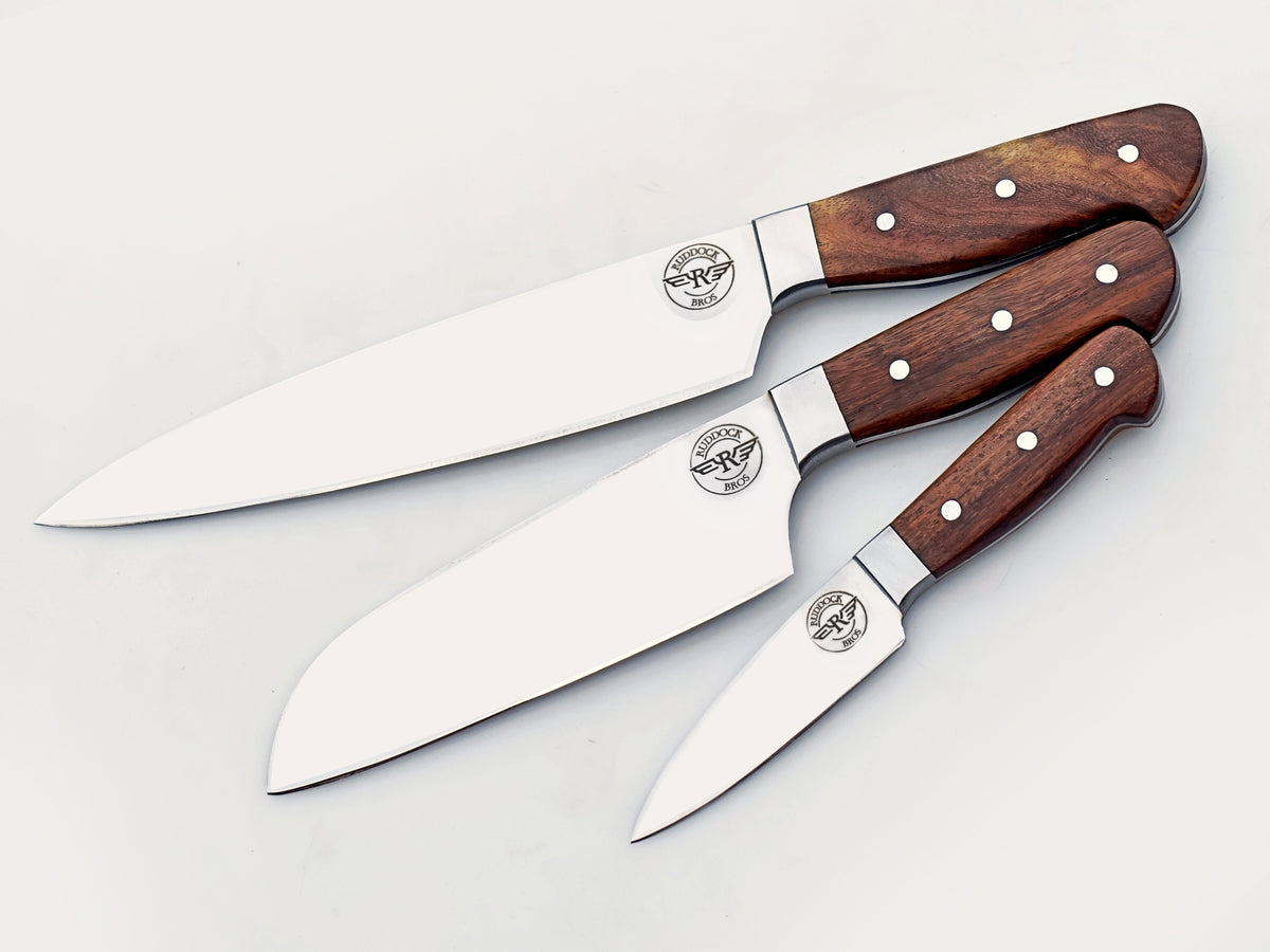 3 Piece Chef Set in walnut and stainless
