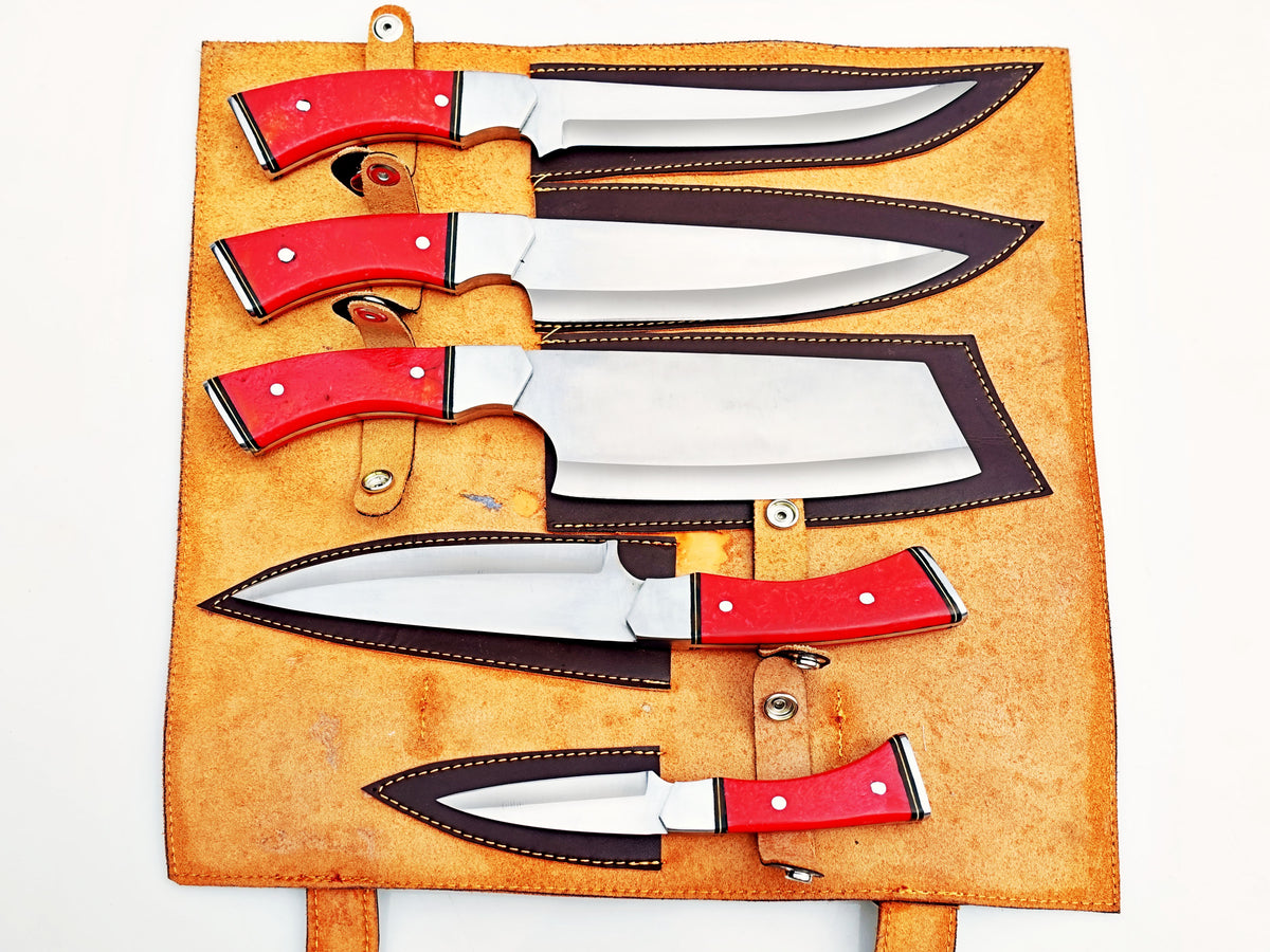 Ruby Red 5 Piece Chef Set - Polished Stainless